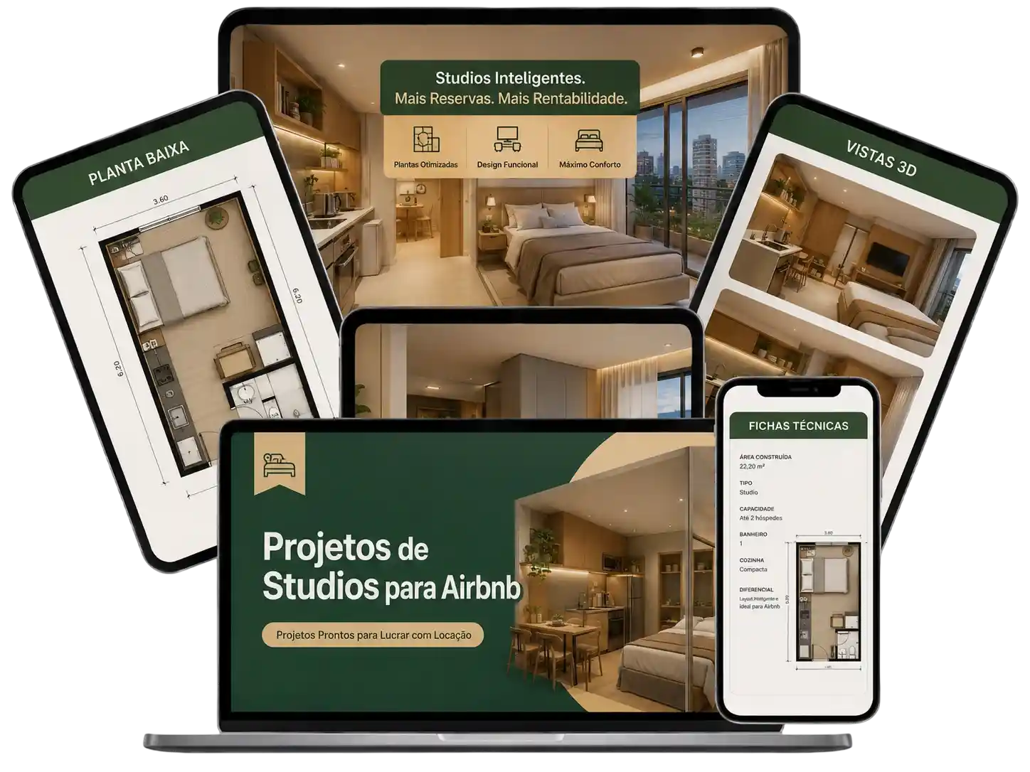 Mockup dos projetos de studios para Airbnb